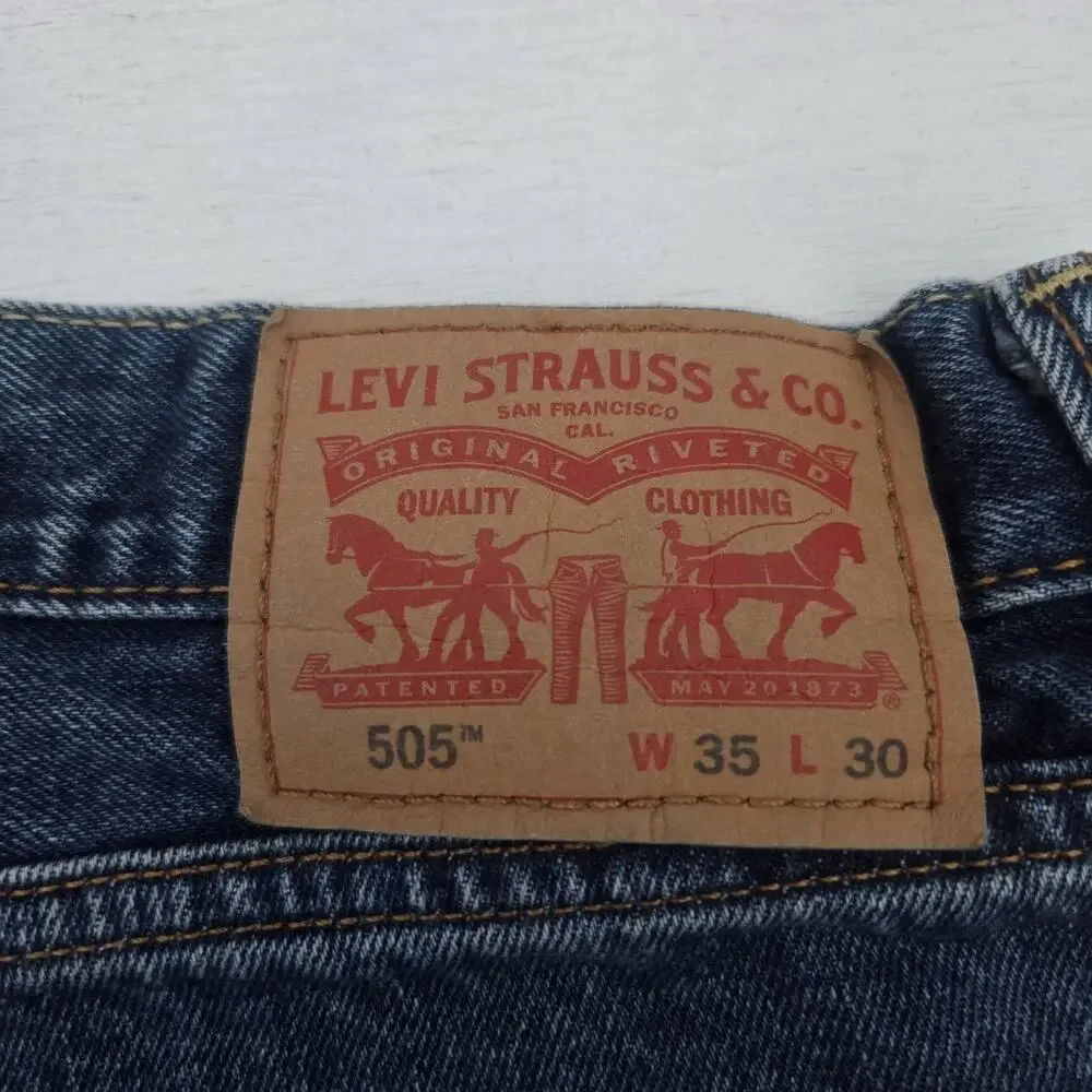 Levis 505 Blue Jeans Mens 35x30 Medium Wash Straight 100% Cotton Denim
